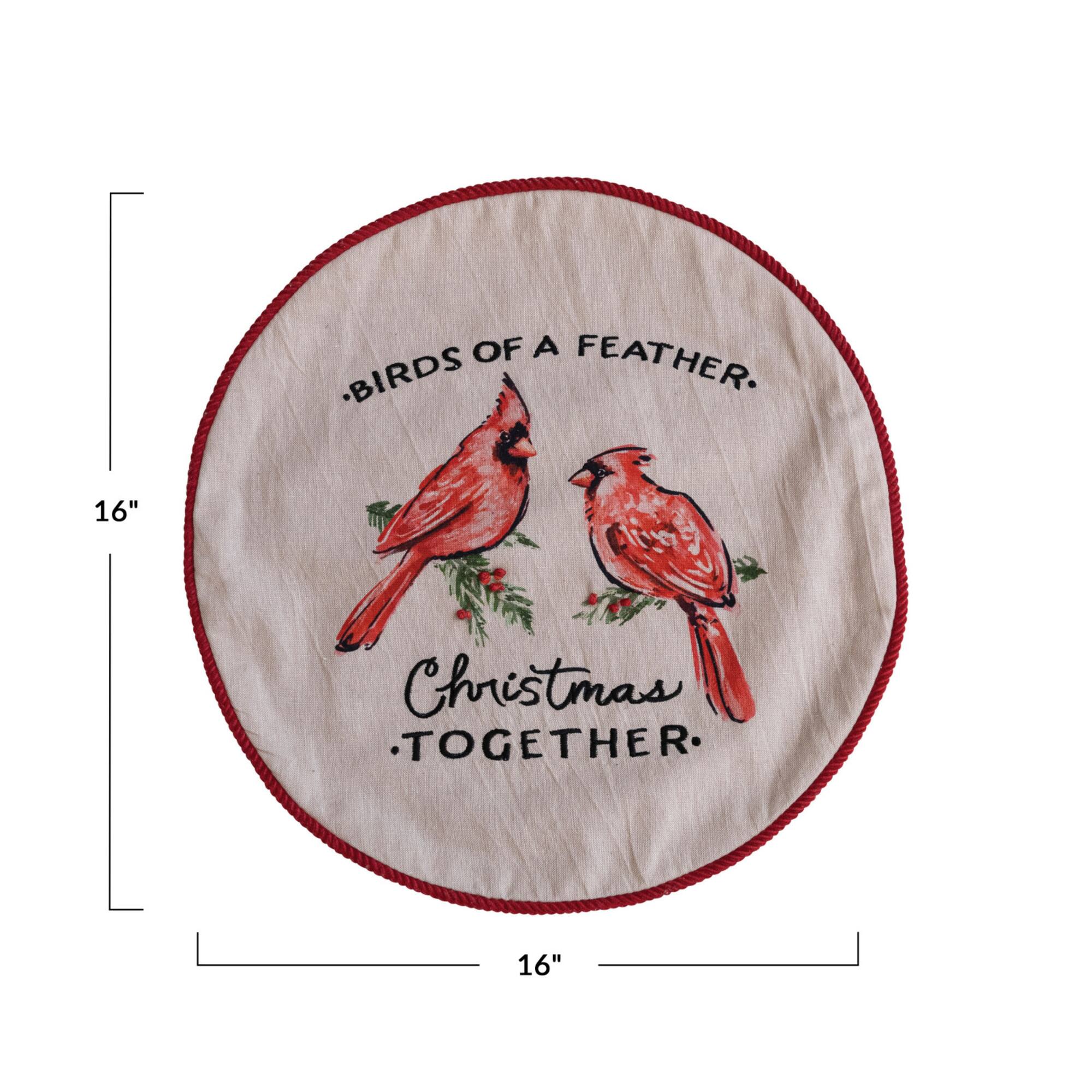 Hello Honey® 16" Red & White Birds of a Feather Christmas Together Round Cotton Printed Pillow Cover & Insert